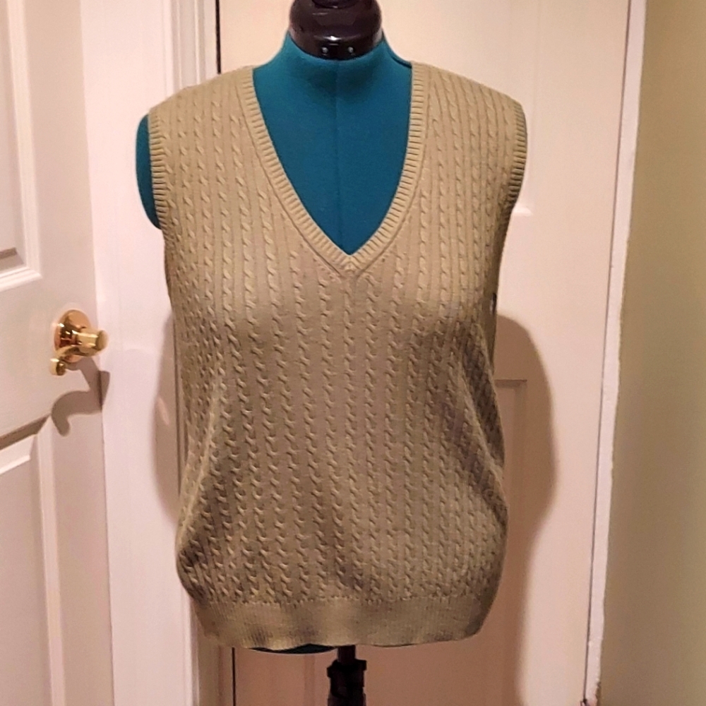 L L Bean Green Cashmere-cotton blend  Vest Sweater